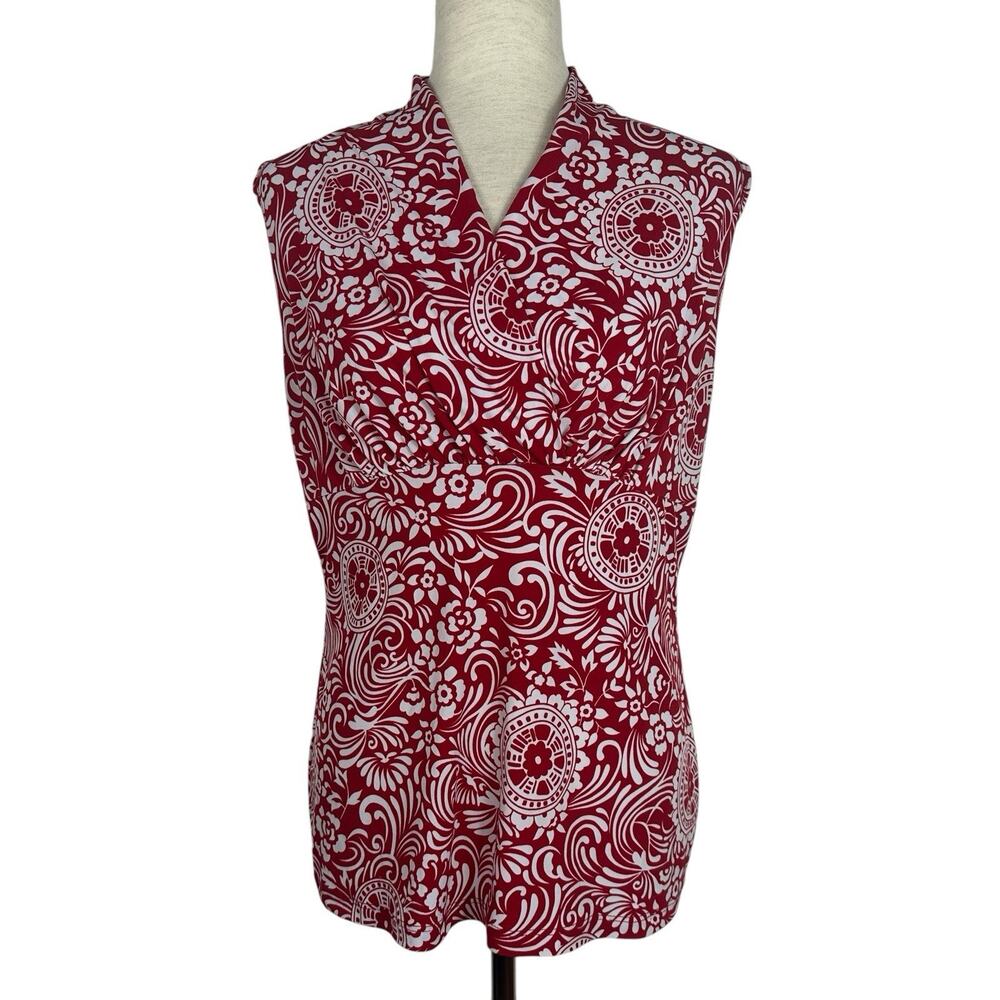 Vintage Y2k JKLA California Women Large Red White Floral Paisley Slinky Knit
